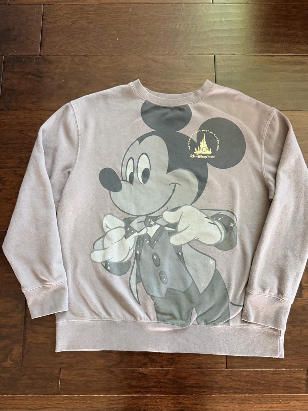 Walt Disney World Mickey Mouse 50th Anniversary Pullover Sweatshirt- Light Gray